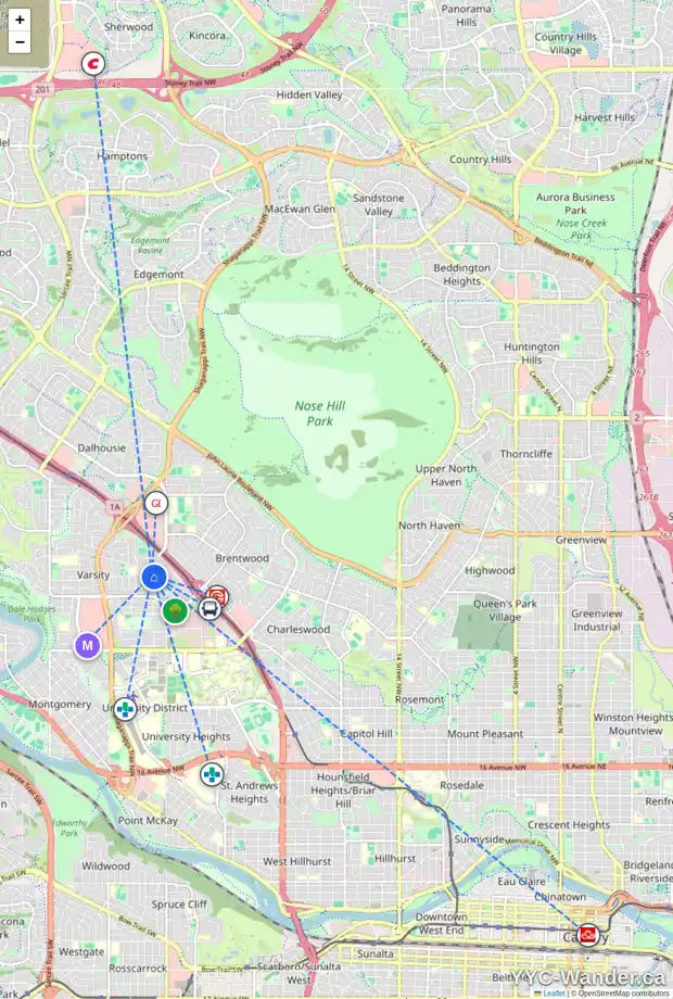 Daily accessibility map for 3943 VANCOUVER CR NW, Calgary showing nearby schools, grocery stores, parks, LRT stations and nearby amenities