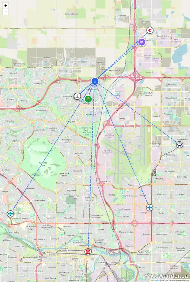 Daily accessibility map for 60 COVECREEK ME NE, Calgary showing nearby schools, grocery stores, parks, LRT stations and nearby amenities