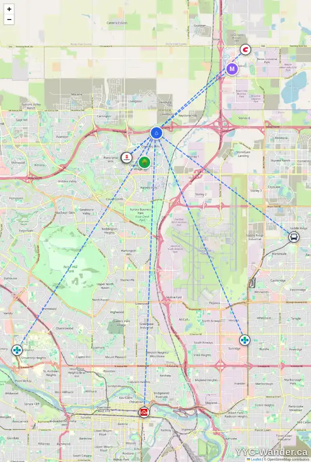 Daily accessibility map for 80 COVECREEK ME NE, Calgary showing nearby schools, grocery stores, parks, LRT stations and nearby amenities