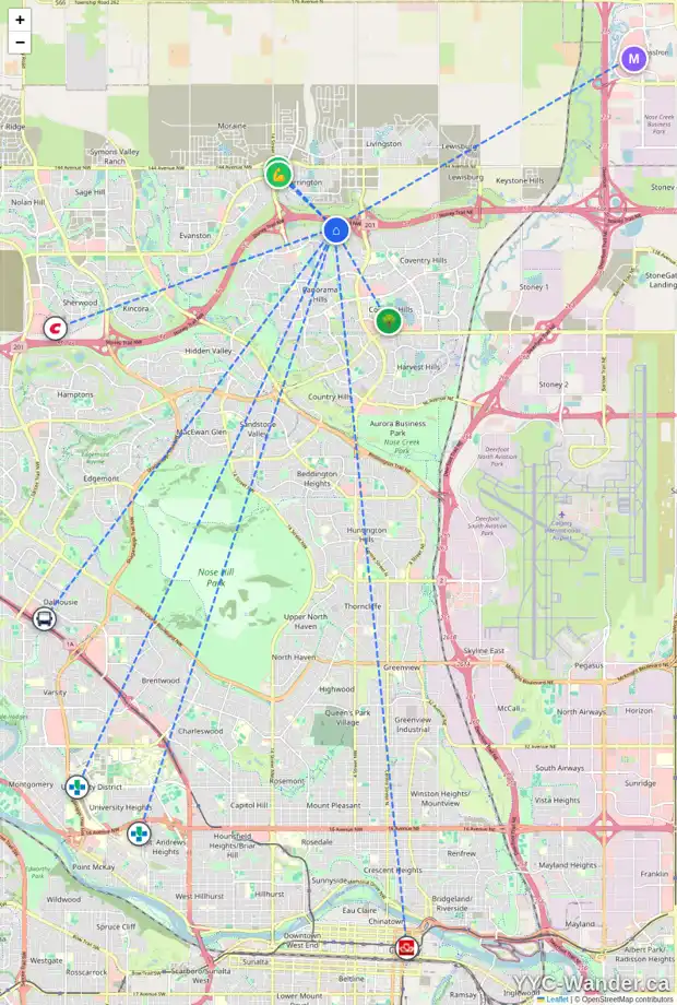Daily accessibility map for 94 PANATELLA PR NW, Calgary showing nearby schools, grocery stores, parks, LRT stations and nearby amenities