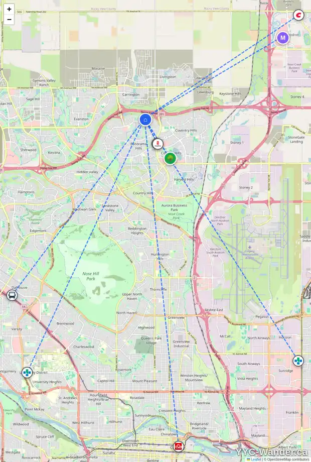 Daily accessibility map for 142 PANATELLA PR NW, Calgary showing nearby schools, grocery stores, parks, LRT stations and nearby amenities