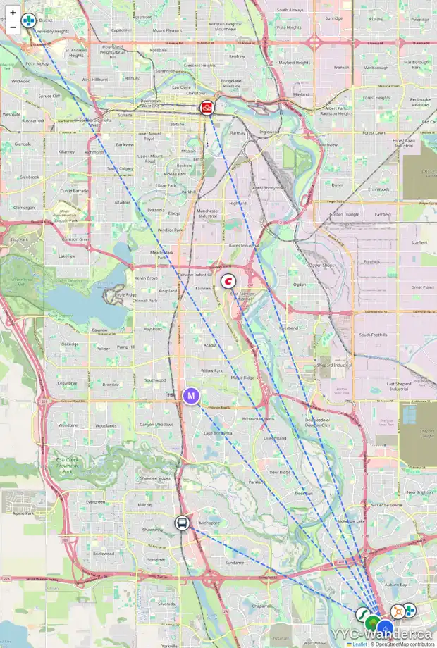 Daily accessibility map for 100 CRANFORD CR SE, Calgary showing nearby schools, grocery stores, parks, LRT stations and nearby amenities