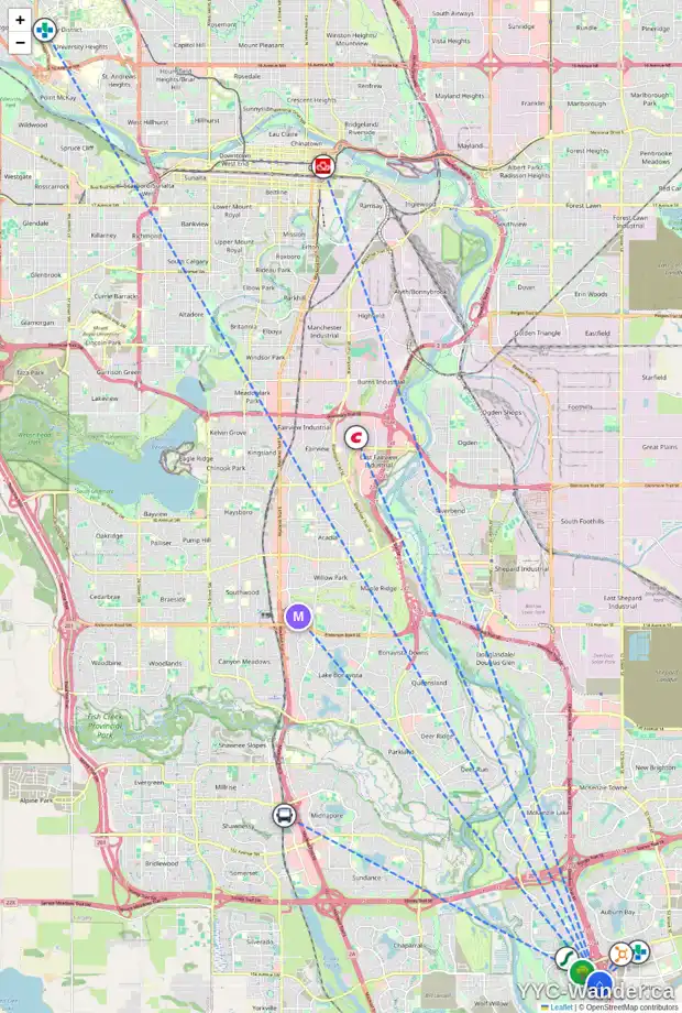 Daily accessibility map for 164 CRANFORD CR SE, Calgary showing nearby schools, grocery stores, parks, LRT stations and nearby amenities