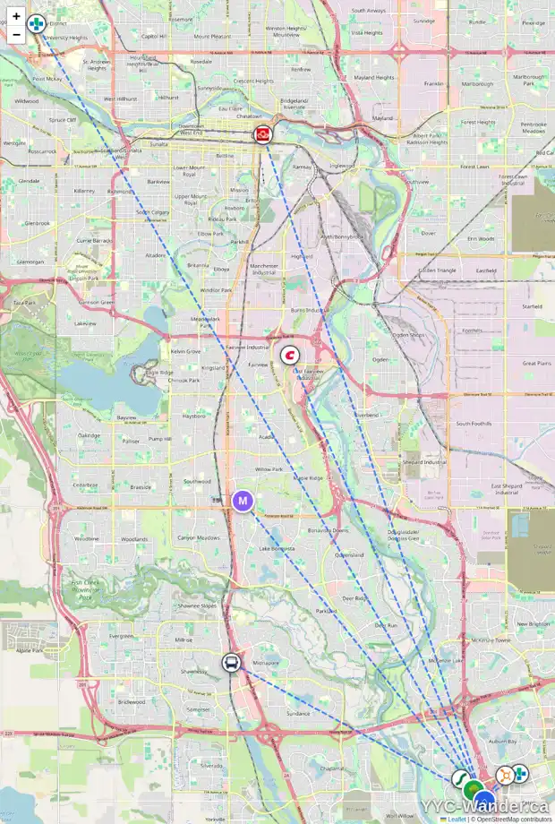 Daily accessibility map for 224 CRANFORD CR SE, Calgary showing nearby schools, grocery stores, parks, LRT stations and nearby amenities