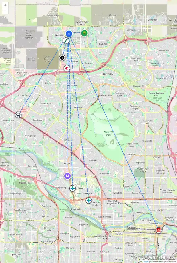 Daily accessibility map for 118 SAGE VALLEY RD NW, Calgary showing nearby schools, grocery stores, parks, LRT stations and nearby amenities