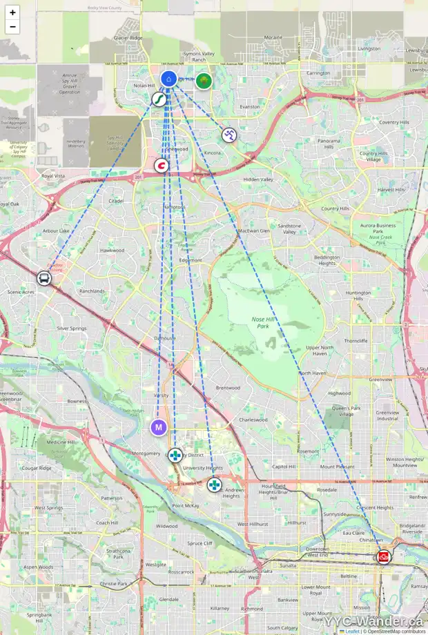 Daily accessibility map for 258 SAGE VALLEY DR NW, Calgary showing nearby schools, grocery stores, parks, LRT stations and nearby amenities