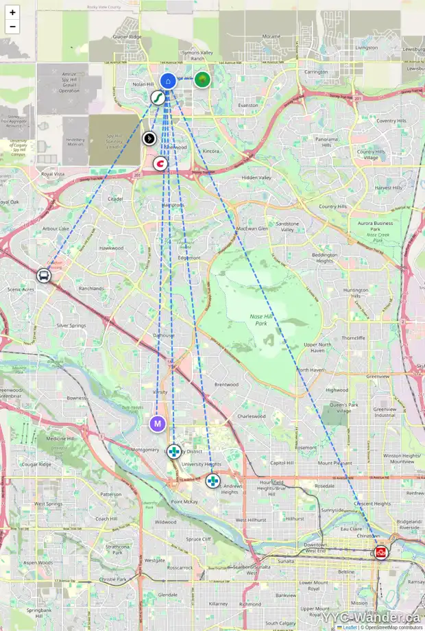 Daily accessibility map for 68 SAGE BANK CR NW, Calgary showing nearby schools, grocery stores, parks, LRT stations and nearby amenities