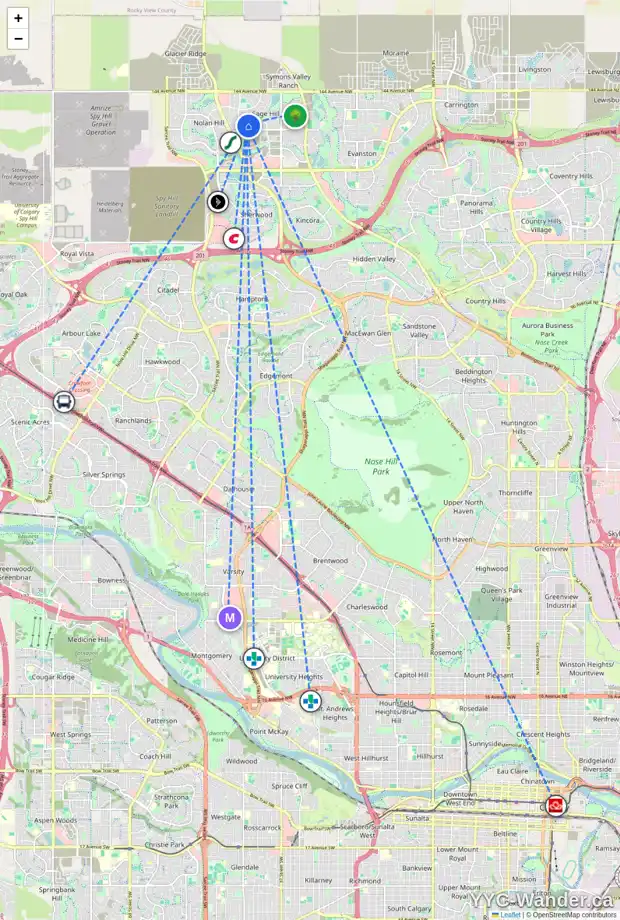 Daily accessibility map for 27 SAGE BANK PL NW, Calgary showing nearby schools, grocery stores, parks, LRT stations and nearby amenities