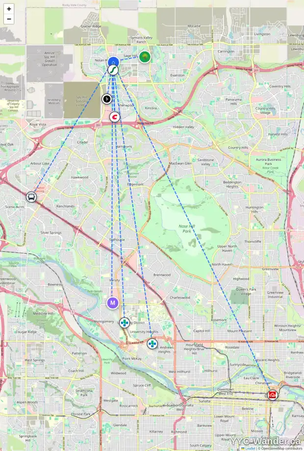 Daily accessibility map for 130 SAGE BANK GV NW, Calgary showing nearby schools, grocery stores, parks, LRT stations and nearby amenities