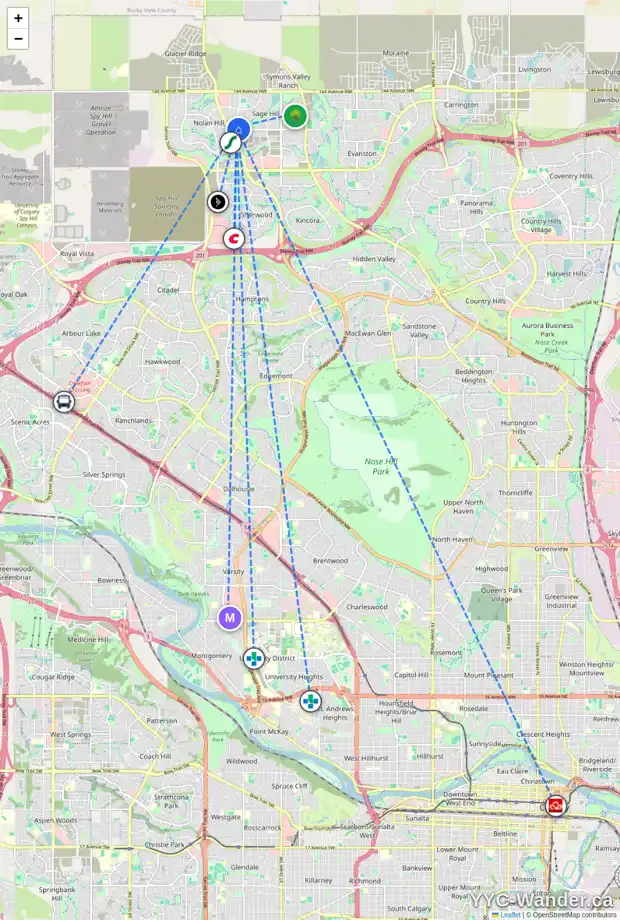 Daily accessibility map for 240 SAGE BANK GV NW, Calgary showing nearby schools, grocery stores, parks, LRT stations and nearby amenities