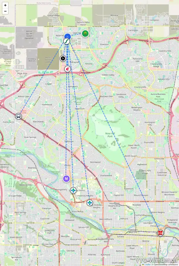 Daily accessibility map for 143 SAGE BANK GV NW, Calgary showing nearby schools, grocery stores, parks, LRT stations and nearby amenities