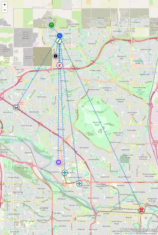 Daily accessibility map for 28 SAGE BANK LI NW, Calgary showing nearby schools, grocery stores, parks, LRT stations and nearby amenities