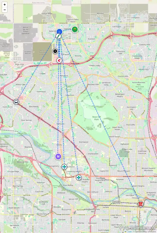 Daily accessibility map for 25 SAGE BANK LI NW, Calgary showing nearby schools, grocery stores, parks, LRT stations and nearby amenities