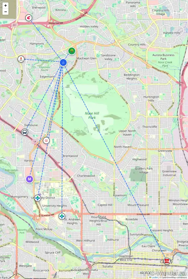 Daily accessibility map for 60 EDGEBROOK HT NW, Calgary showing nearby schools, grocery stores, parks, LRT stations and nearby amenities