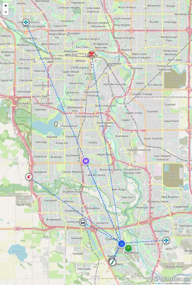 Daily accessibility map for 67 CHAPARRAL VALLEY GD SE, Calgary showing nearby schools, grocery stores, parks, LRT stations and nearby amenities