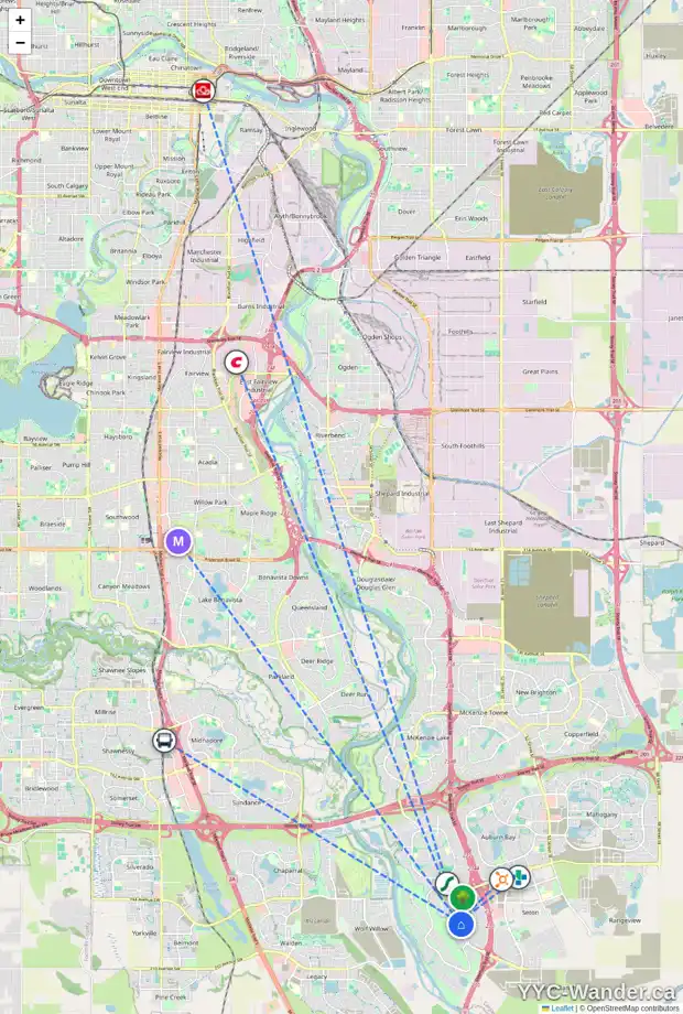 Daily accessibility map for 39 CRANARCH LD SE, Calgary showing nearby schools, grocery stores, parks, LRT stations and nearby amenities