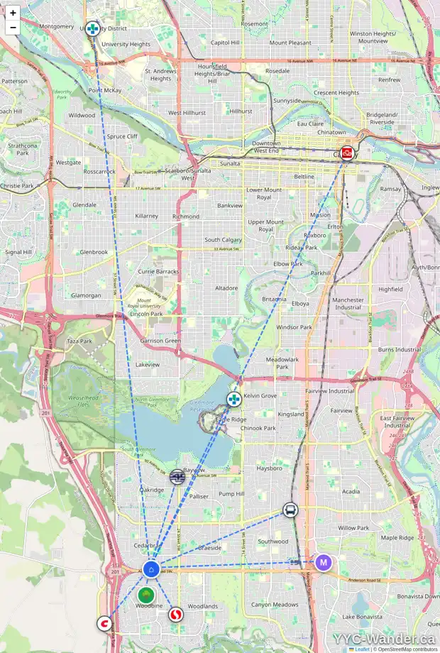 Daily accessibility map for 205 ANDERSON GV SW, Calgary showing nearby schools, grocery stores, parks, LRT stations and nearby amenities