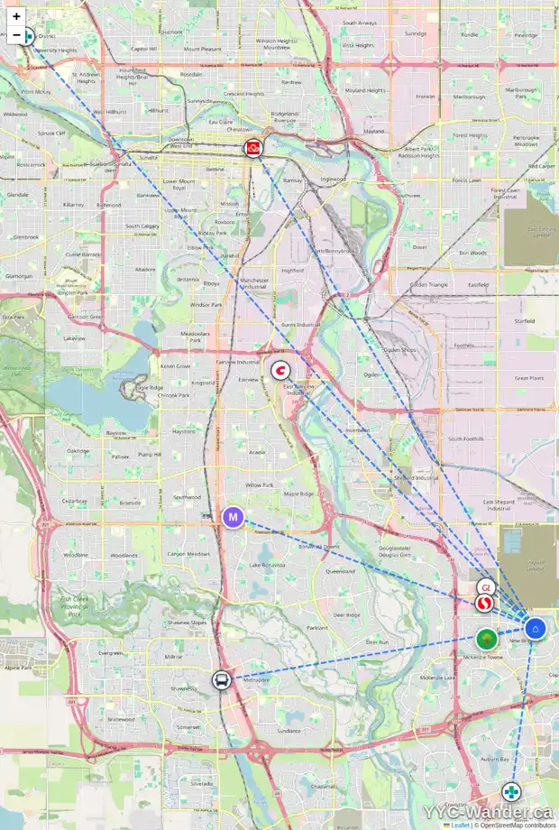 Daily accessibility map for 2052 BRIGHTONCREST CM SE, Calgary showing nearby schools, grocery stores, parks, LRT stations and nearby amenities