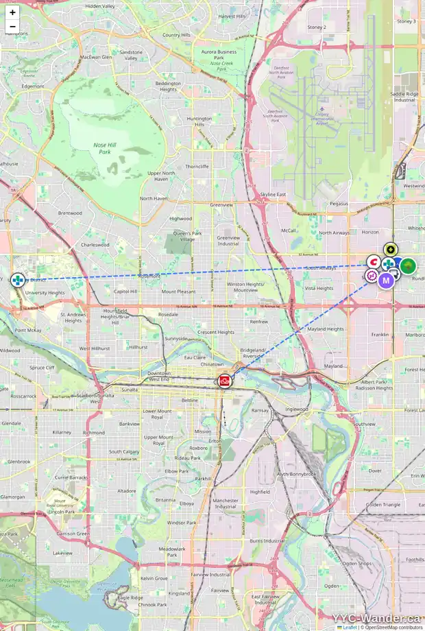 Daily accessibility map for 38 2727 RUNDLESON RD NE, Calgary showing nearby schools, grocery stores, parks, LRT stations and nearby amenities