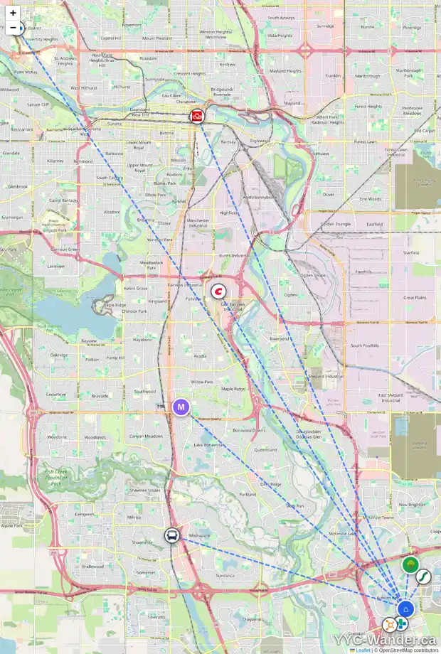 Daily accessibility map for 152 AUBURN SPRINGS CL SE, Calgary showing nearby schools, grocery stores, parks, LRT stations and nearby amenities