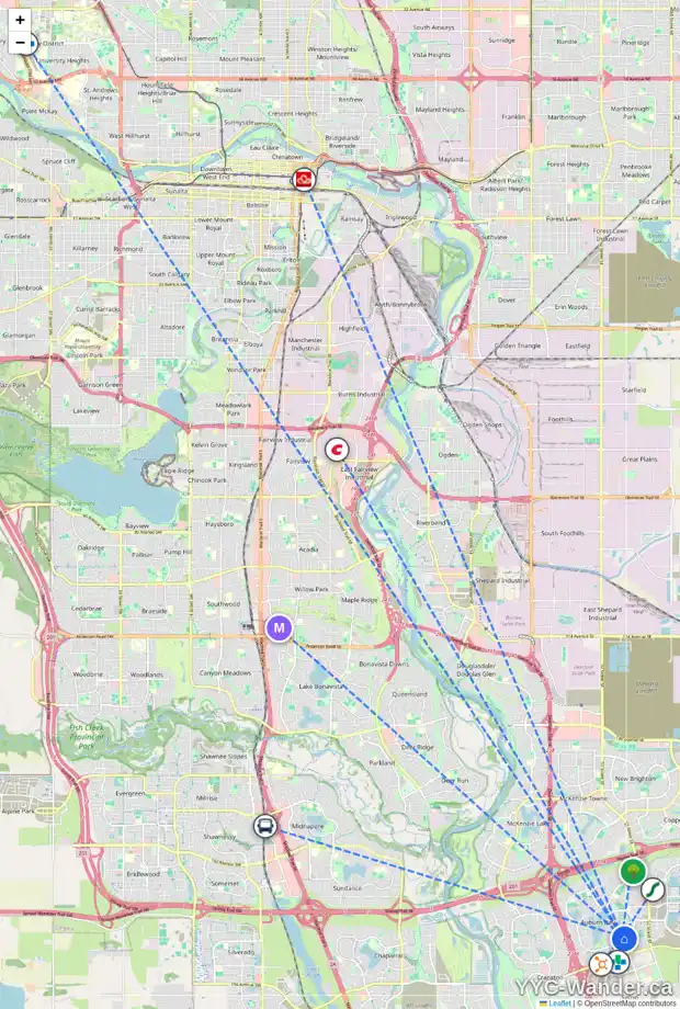 Daily accessibility map for 164 AUBURN SPRINGS CL SE, Calgary showing nearby schools, grocery stores, parks, LRT stations and nearby amenities