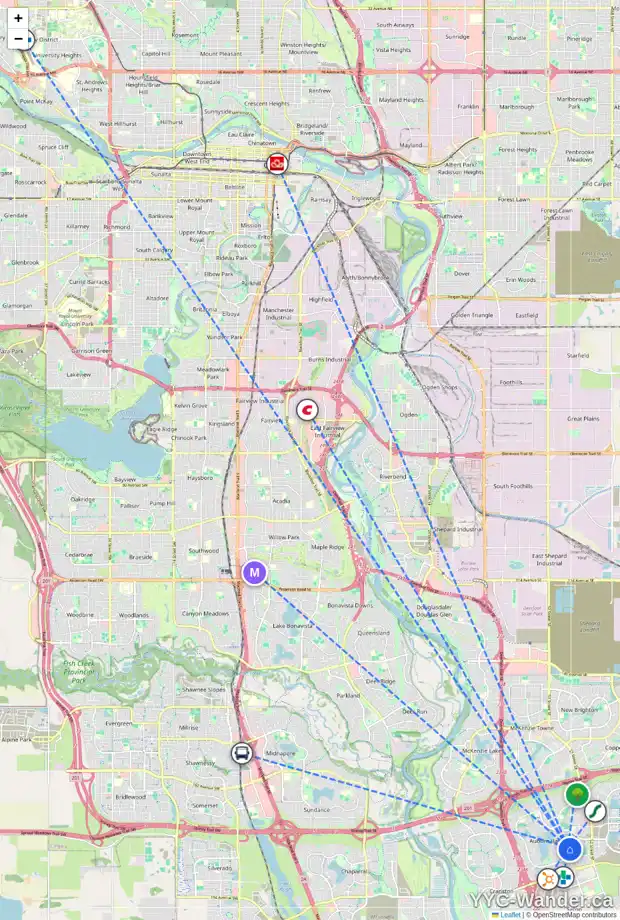 Daily accessibility map for 236 AUBURN SPRINGS CL SE, Calgary showing nearby schools, grocery stores, parks, LRT stations and nearby amenities