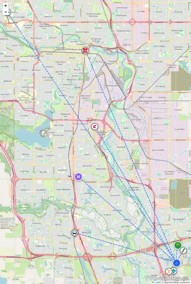 Daily accessibility map for 103 AUBURN SPRINGS CL SE, Calgary showing nearby schools, grocery stores, parks, LRT stations and nearby amenities