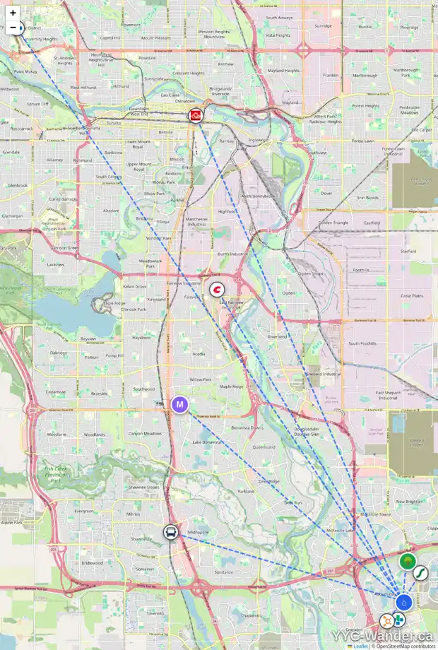 Daily accessibility map for 115 AUBURN SPRINGS CL SE, Calgary showing nearby schools, grocery stores, parks, LRT stations and nearby amenities