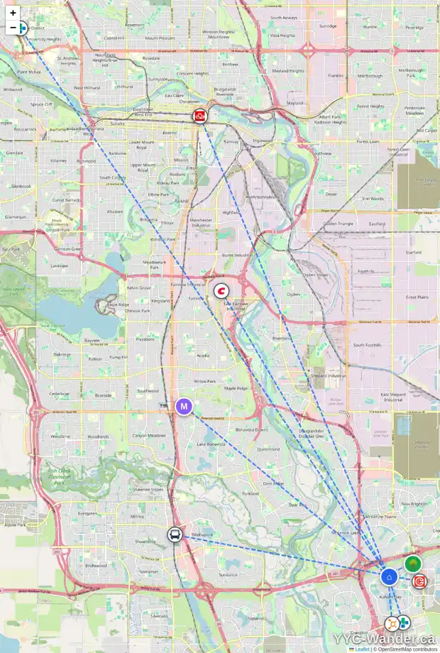 Daily accessibility map for 1303 10 AUBURN BAY AV SE, Calgary showing nearby schools, grocery stores, parks, LRT stations and nearby amenities
