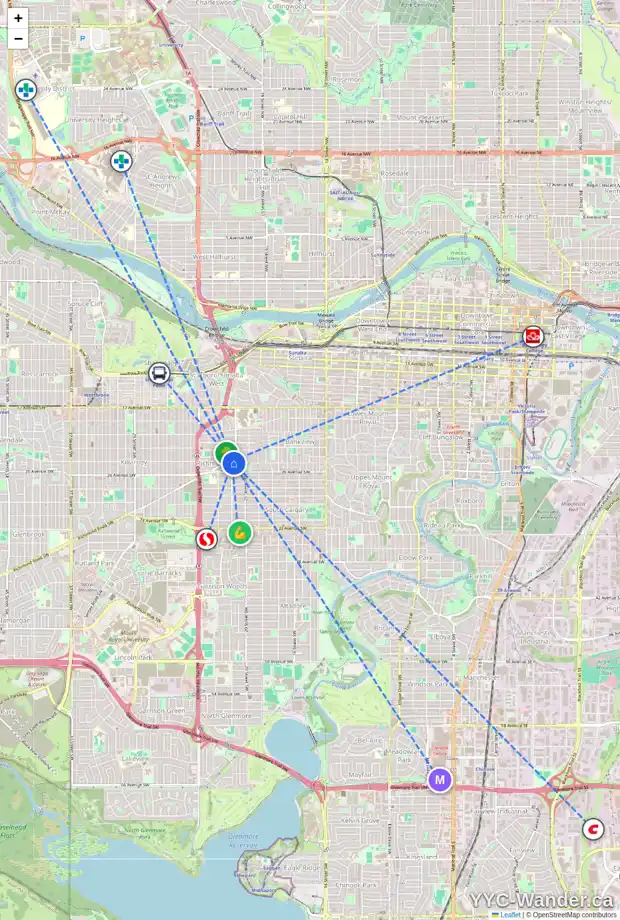 Daily accessibility map for 2326B RICHMOND RD SW, Calgary showing nearby schools, grocery stores, parks, LRT stations and nearby amenities