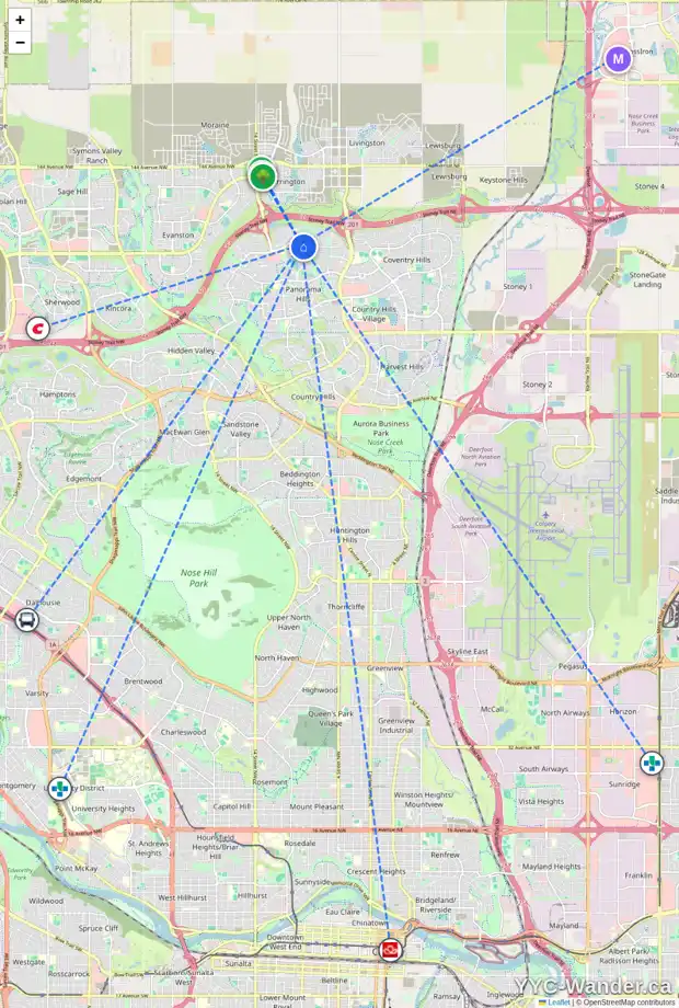 Daily accessibility map for 179 PANATELLA CA NW, Calgary showing nearby schools, grocery stores, parks, LRT stations and nearby amenities