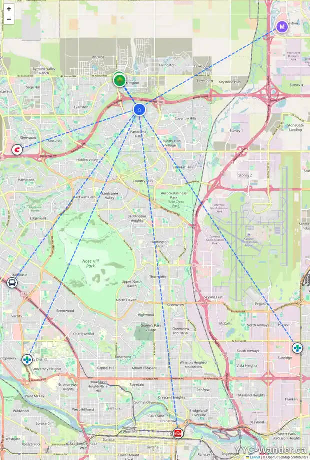 Daily accessibility map for 5 PANTON HT NW, Calgary showing nearby schools, grocery stores, parks, LRT stations and nearby amenities