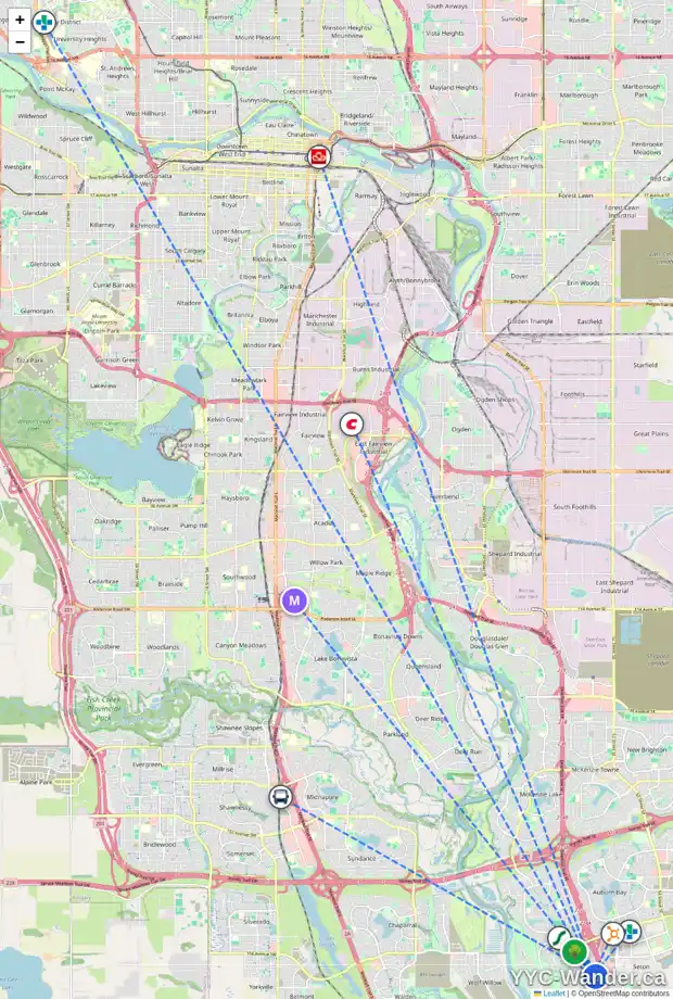 Daily accessibility map for 63 CRANFORD CL SE, Calgary showing nearby schools, grocery stores, parks, LRT stations and nearby amenities