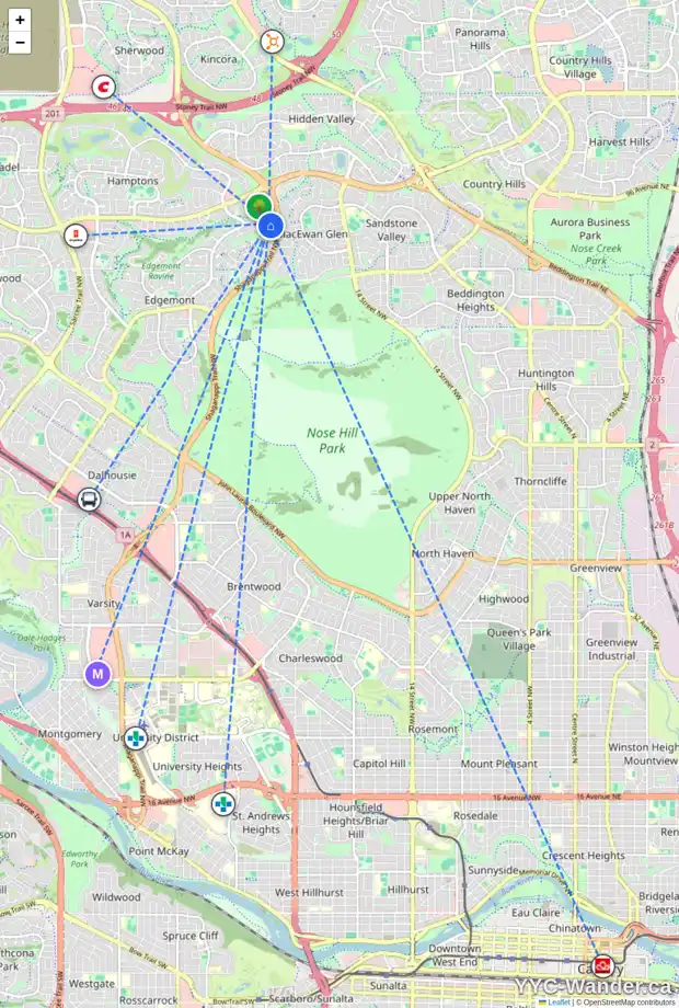 Daily accessibility map for 233 EDGEBROOK GV NW, Calgary showing nearby schools, grocery stores, parks, LRT stations and nearby amenities