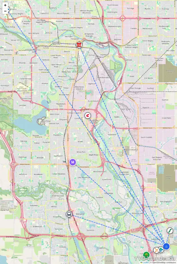 Daily accessibility map for 94 AUBURN CREST GR SE, Calgary showing nearby schools, grocery stores, parks, LRT stations and nearby amenities