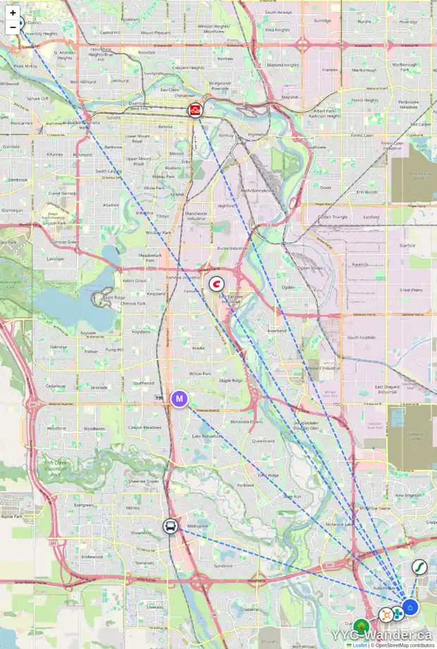 Daily accessibility map for 121 AUBURN CREST GR SE, Calgary showing nearby schools, grocery stores, parks, LRT stations and nearby amenities