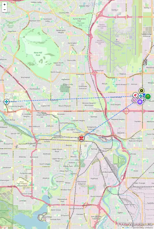 Daily accessibility map for 48 2727 RUNDLESON RD NE, Calgary showing nearby schools, grocery stores, parks, LRT stations and nearby amenities