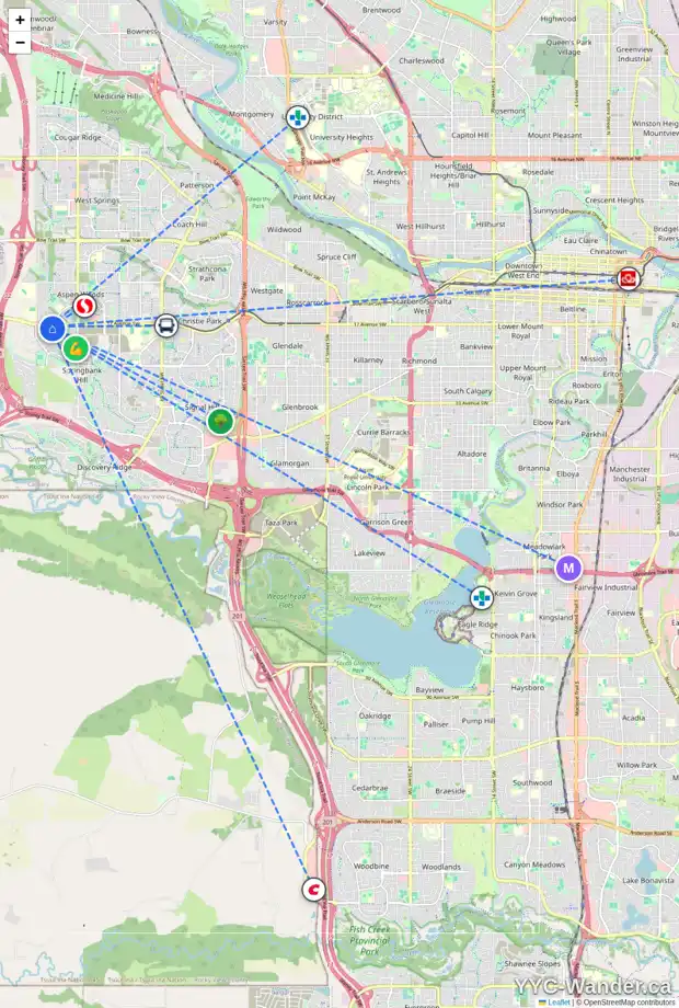 Daily accessibility map for 133 TREMBLANT HT SW, Calgary showing nearby schools, grocery stores, parks, LRT stations and nearby amenities
