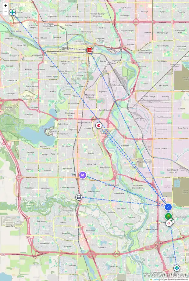 Daily accessibility map for 2316 115 PRESTWICK VI SE, Calgary showing nearby schools, grocery stores, parks, LRT stations and nearby amenities