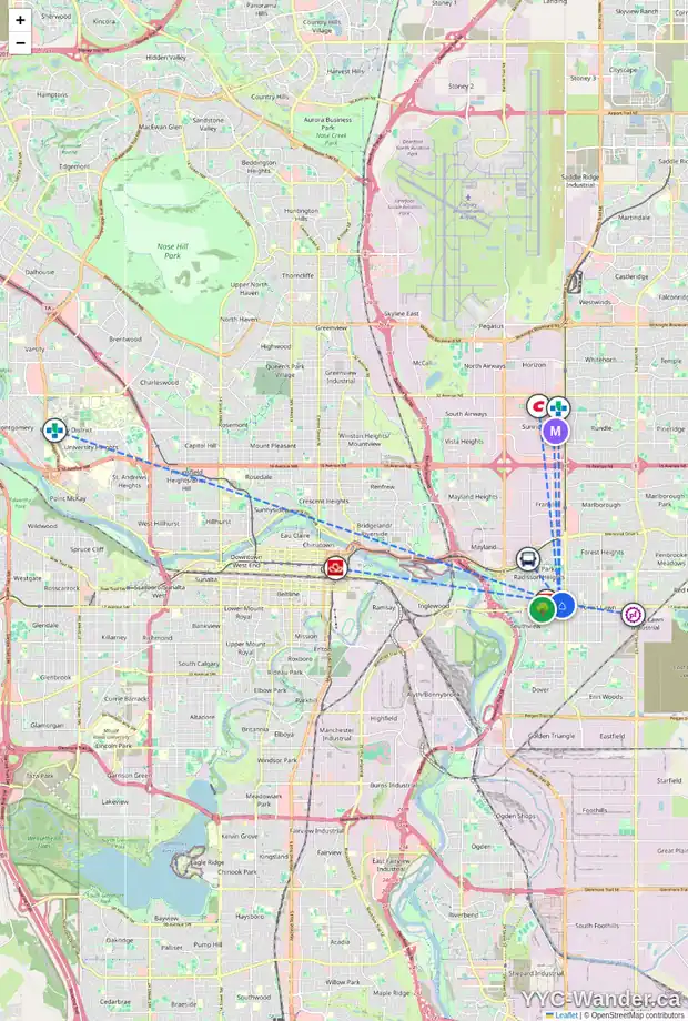 Daily accessibility map for 307 1715 35 ST SE, Calgary showing nearby schools, grocery stores, parks, LRT stations and nearby amenities
