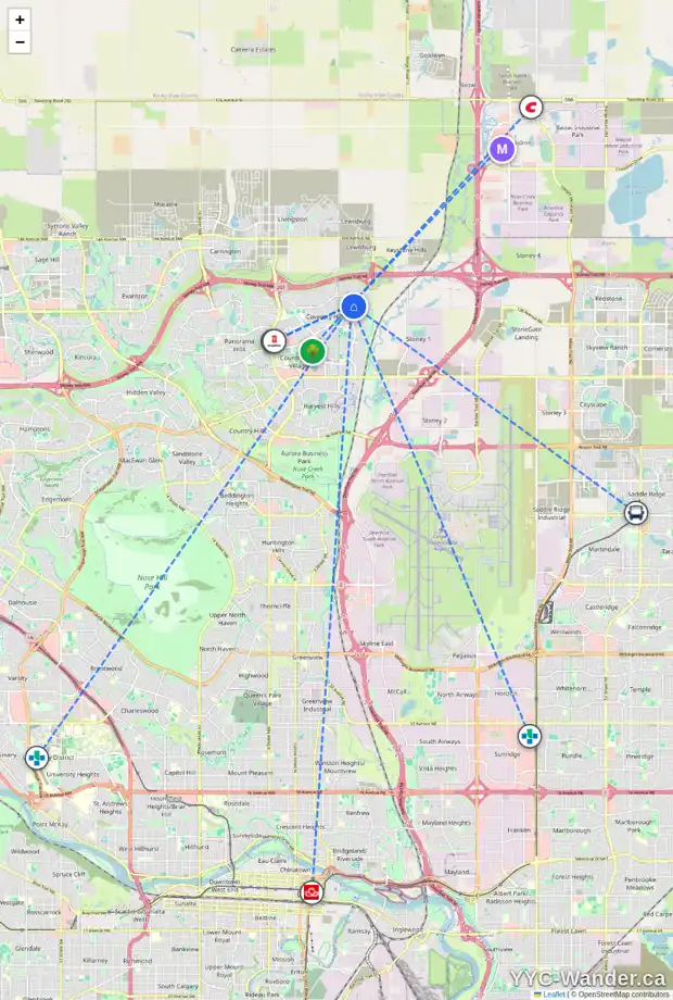Daily accessibility map for 124 COVEWOOD GR NE, Calgary showing nearby schools, grocery stores, parks, LRT stations and nearby amenities