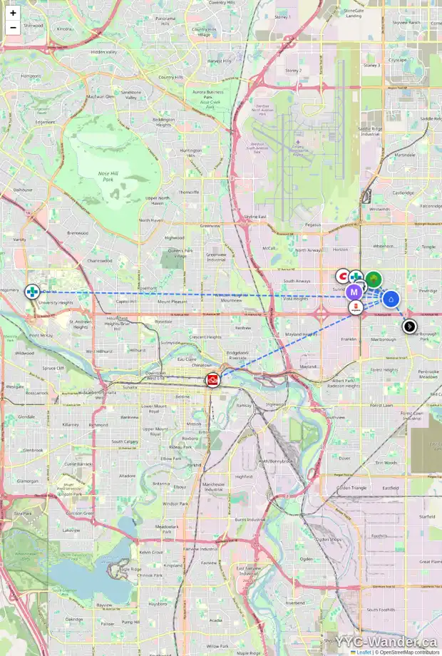 Daily accessibility map for 223 RUNDLEWOOD CL NE, Calgary showing nearby schools, grocery stores, parks, LRT stations and nearby amenities