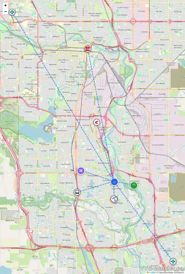 Daily accessibility map for 428 DIAMOND BA SE, Calgary showing nearby schools, grocery stores, parks, LRT stations and nearby amenities