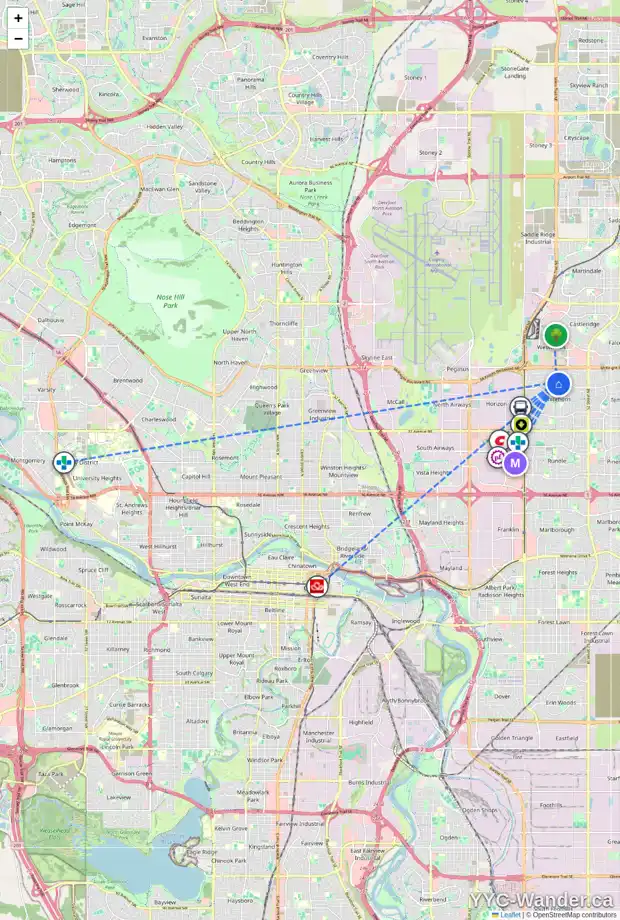 Daily accessibility map for 4208 44 AV NE, Calgary showing nearby schools, grocery stores, parks, LRT stations and nearby amenities