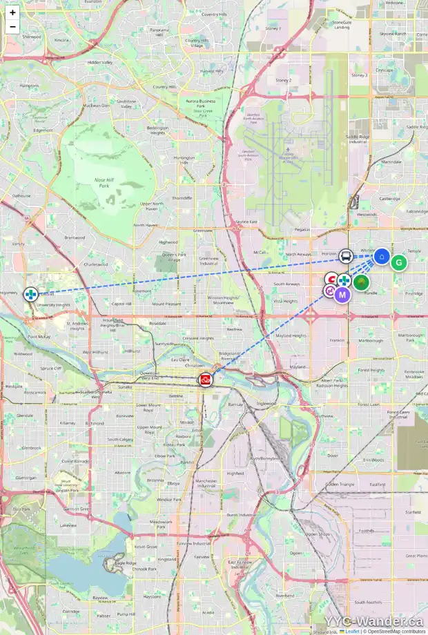 Daily accessibility map for 316 WHITEHORN PL NE, Calgary showing nearby schools, grocery stores, parks, LRT stations and nearby amenities