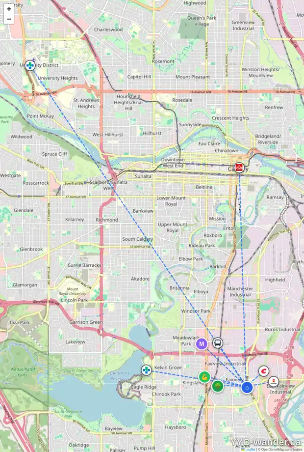 Daily accessibility map for 116 FYFFE RD SE, Calgary showing nearby schools, grocery stores, parks, LRT stations and nearby amenities