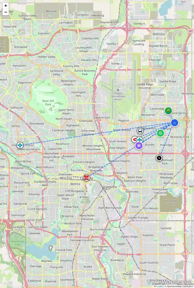 Daily accessibility map for 92 TEMPLEBY RD NE, Calgary showing nearby schools, grocery stores, parks, LRT stations and nearby amenities