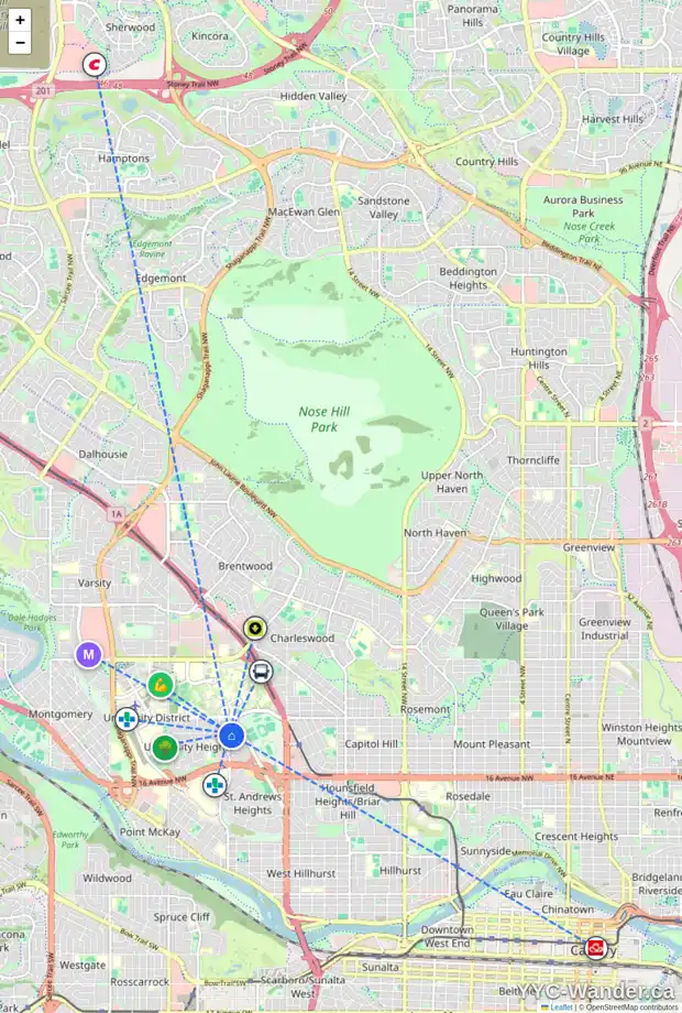 Daily accessibility map for 2948 UNIVERSITY PL NW, Calgary showing nearby schools, grocery stores, parks, LRT stations and nearby amenities