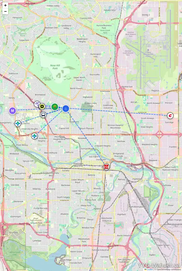 Daily accessibility map for 841 NORTHMOUNT DR NW, Calgary showing nearby schools, grocery stores, parks, LRT stations and nearby amenities