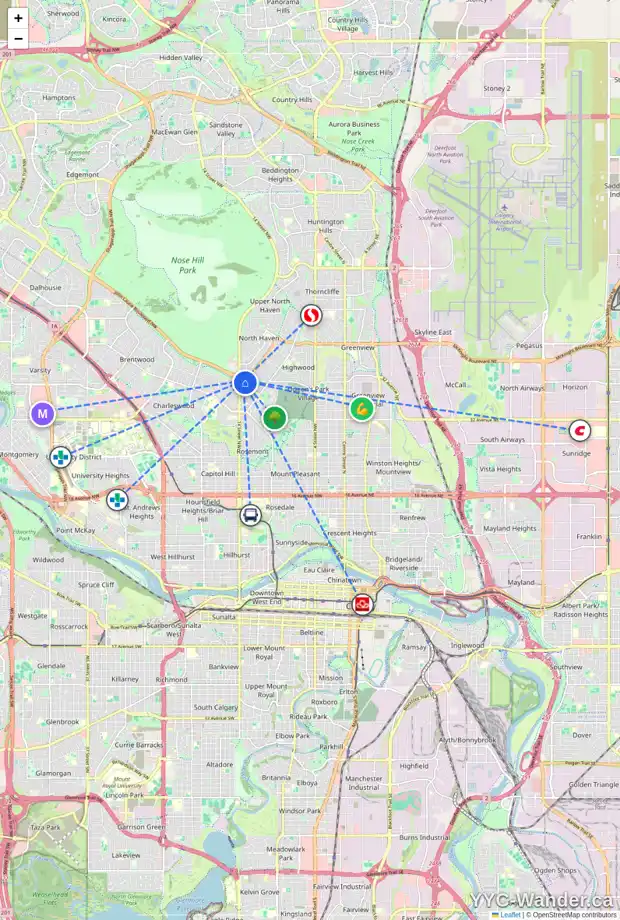 Daily accessibility map for 35 COLERIDGE CR NW, Calgary showing nearby schools, grocery stores, parks, LRT stations and nearby amenities